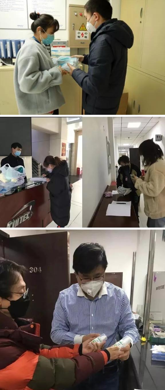 發(fā)放防護(hù)物資：口罩、手套、消毒液、洗手液